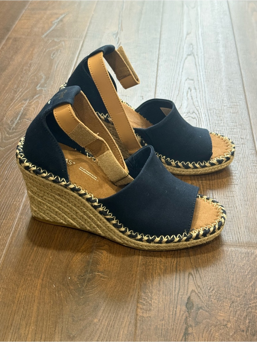 Toms Espadrille Wedge Sandals in Navy and Tan - Never Worn